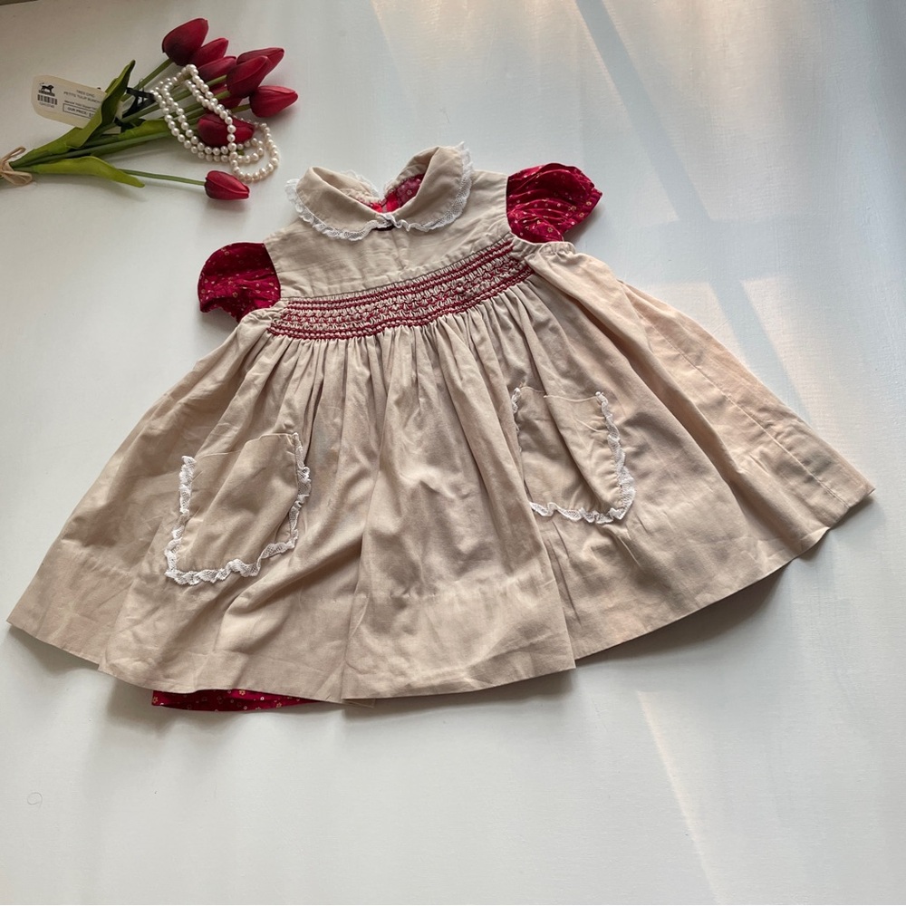 Vintage Unbranded Baby Girl 2Pc Dress Handmade Smocked Prairie Cottage Sz 6-12mo